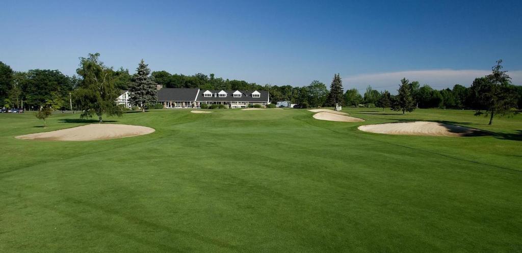 View of golf course fairway with bunkers 